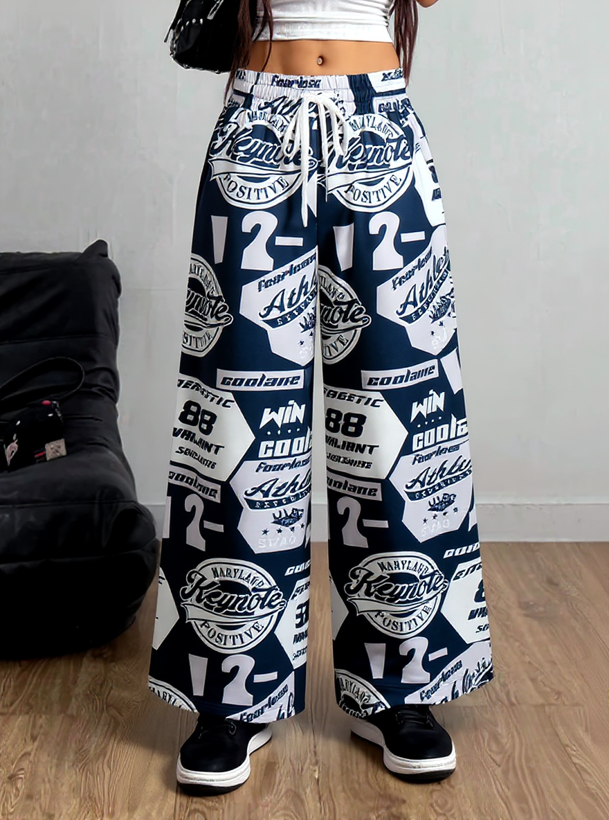 Y2K Digital Print Joggers - Adjustable Drawstring Cargo Sweatpants for Streetwear