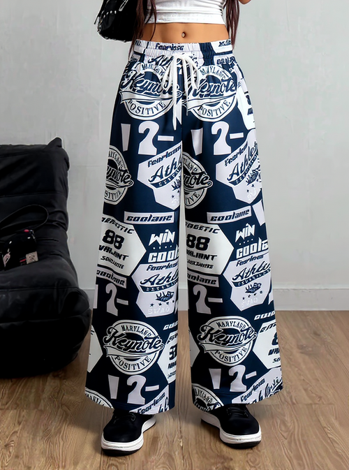 Y2K Digital Print Joggers - Adjustable Drawstring Cargo Sweatpants for Streetwear