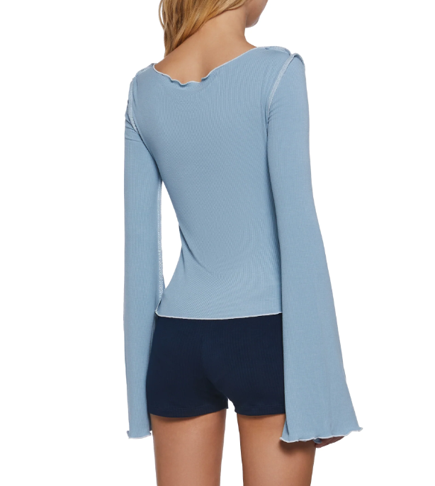 Y2K Butterfly Print Tie-Collar Top - Pale Green Sporty Streetwear Long Sleeve Blouse for Women