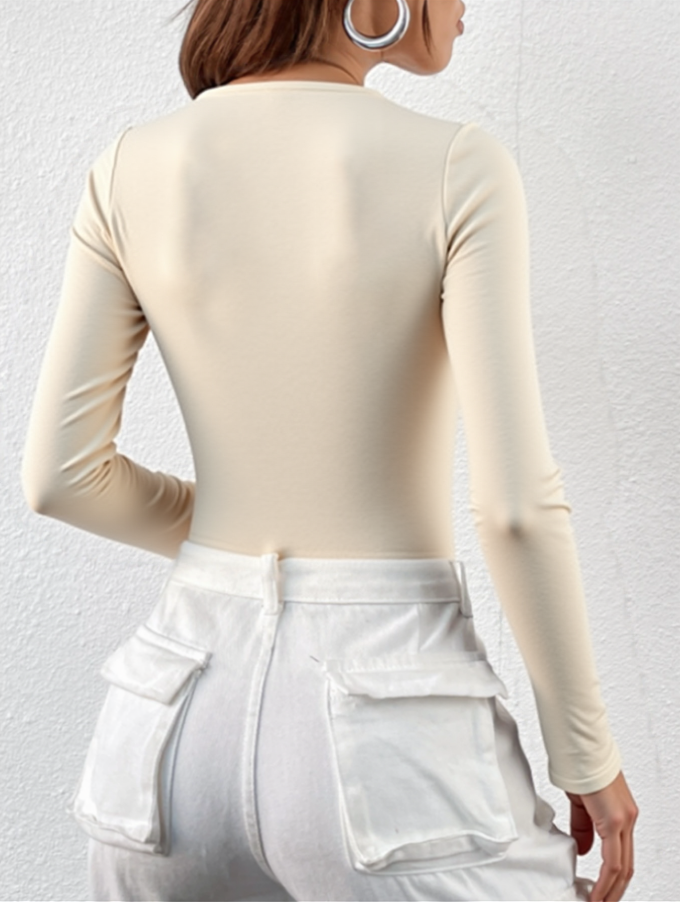 Y2K Retro Sporty Button-Front Cardigan - Solid Color Fitted Knit Top with Oversized Round Neck