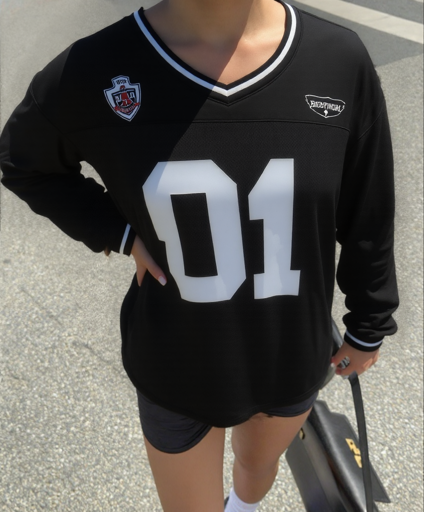 Y2K Soccer Jersey Top - Digital Print V-Neck Long Sleeve Pullover for Girls