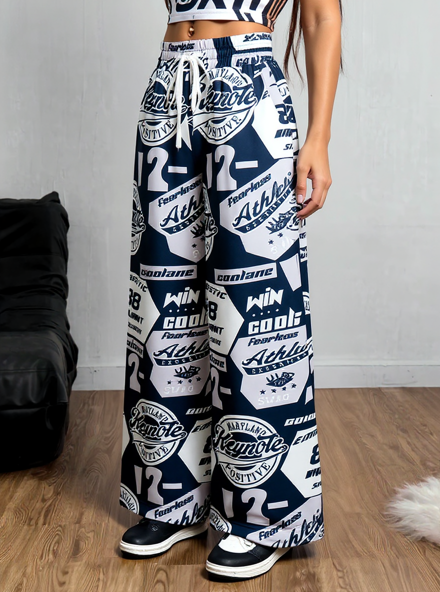 Y2K Digital Print Joggers - Adjustable Drawstring Cargo Sweatpants for Streetwear
