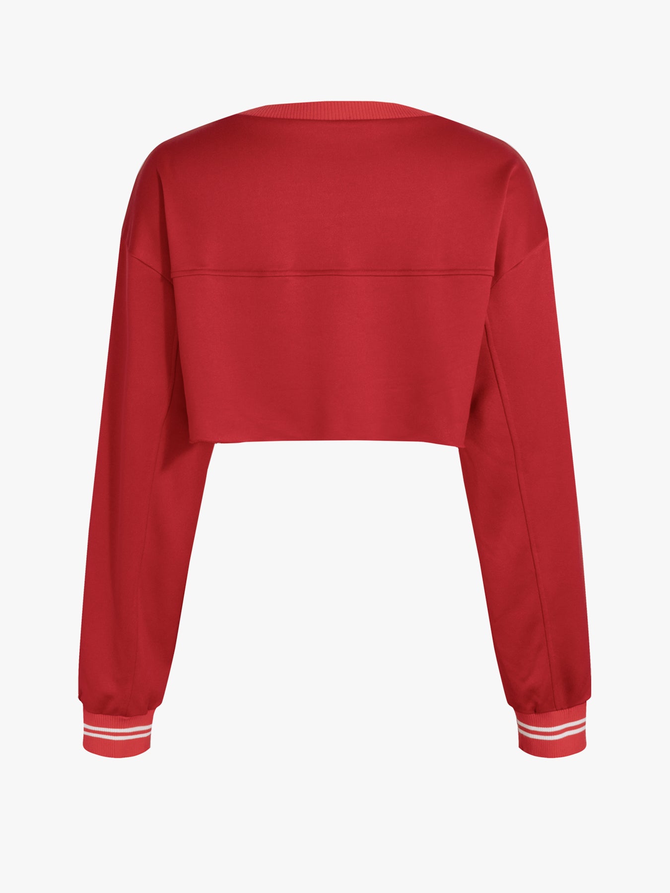 Y2K Red Number Crop Hoodie - Ribbed Sleeve Preppy Sport Top w/ Digital Print