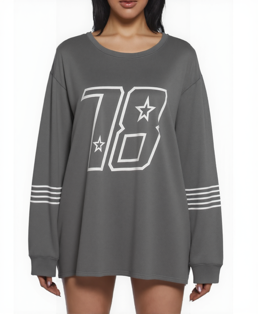 Y2K Distressed Graphic Tee - Grey Oversized Streetwear Top w/ Digital Letter Print