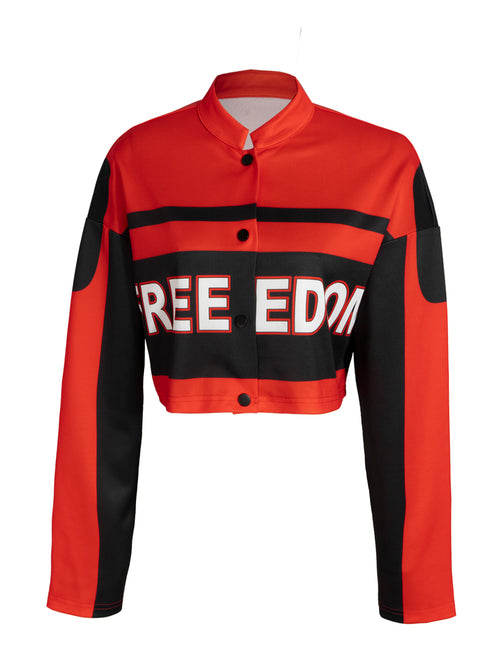Y2K Digital Print Motocross Jacket - Cropped Streetwear Jacket w/ Distressed Letter Sleeves