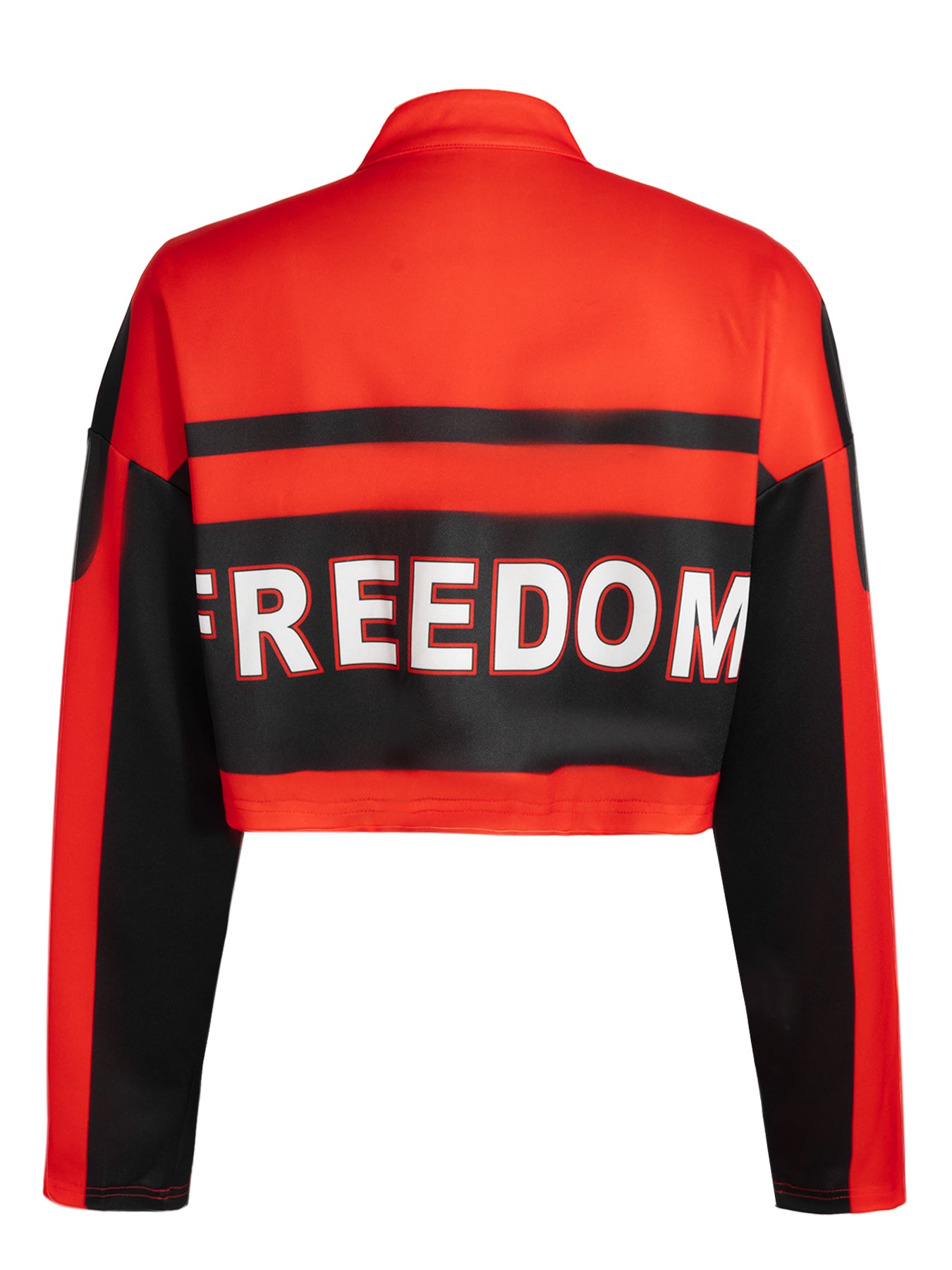 Y2K Digital Print Motocross Jacket - Cropped Streetwear Jacket w/ Distressed Letter Sleeves