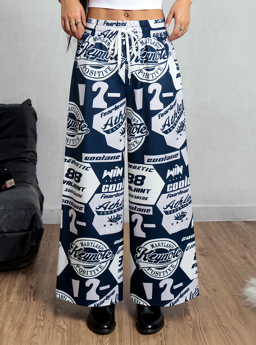 Y2K Digital Print Joggers - Adjustable Drawstring Cargo Sweatpants for Streetwear