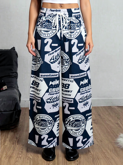 Y2K Digital Print Joggers - Adjustable Drawstring Cargo Sweatpants for Streetwear