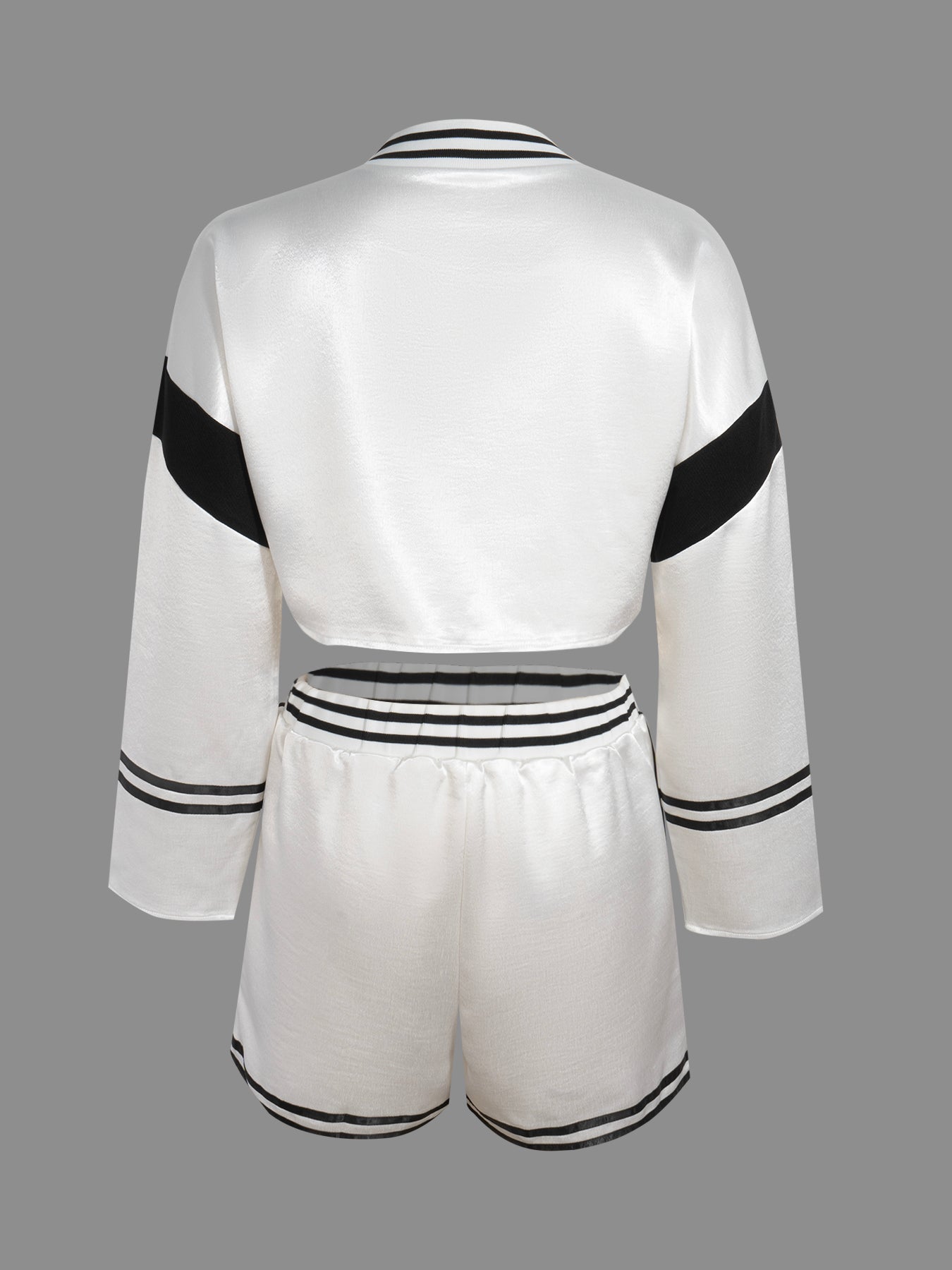 Y2K Ribbed V-Neck Coord Set - Solid Color Sporty Crop Top & Shorts for Women
